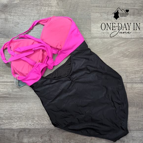 Blooming Jelly Cross Front Cut Out Tie Back One Piece Swimsuit Size L - Picture 6 of 6